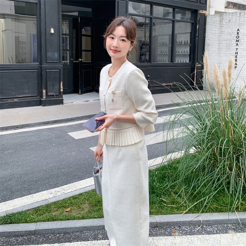-2026年春季法式优雅压褶拼接两件套套裙女温柔风气质穿搭,女装套装/套裙,1D102-1