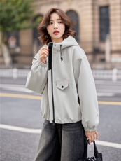 9112时尚加绒加厚连帽外套，女装派克服，依路服饰