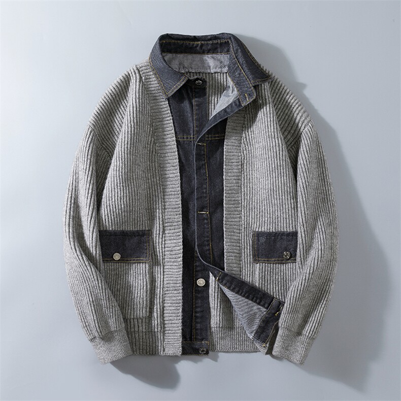 MM187-P95新款拼接设计感假两件休闲宽松牛仔开衫毛衣外套，女装针织衫/毛衣，星座617A-2