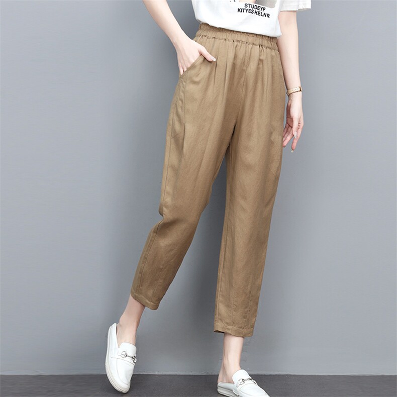 2024年（新款）夏装棉麻小脚裤松紧腰女小脚九分裤百搭薄款,女装休闲裤,忆绮罗