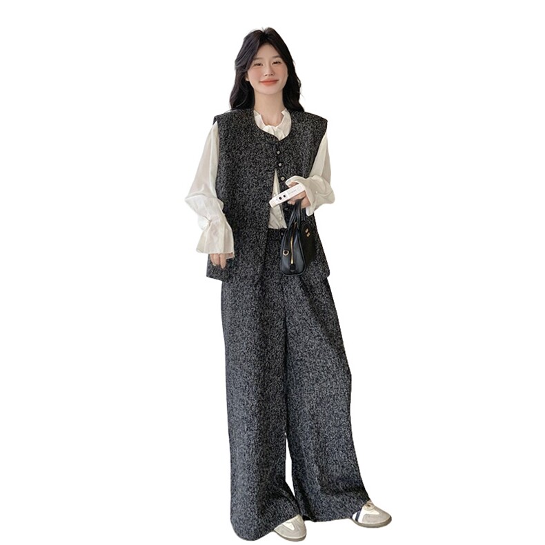 高级感休闲小香风马甲套装女2025春新款法式复古简约阔腿裤两件套,女装套装/套裙,2C110