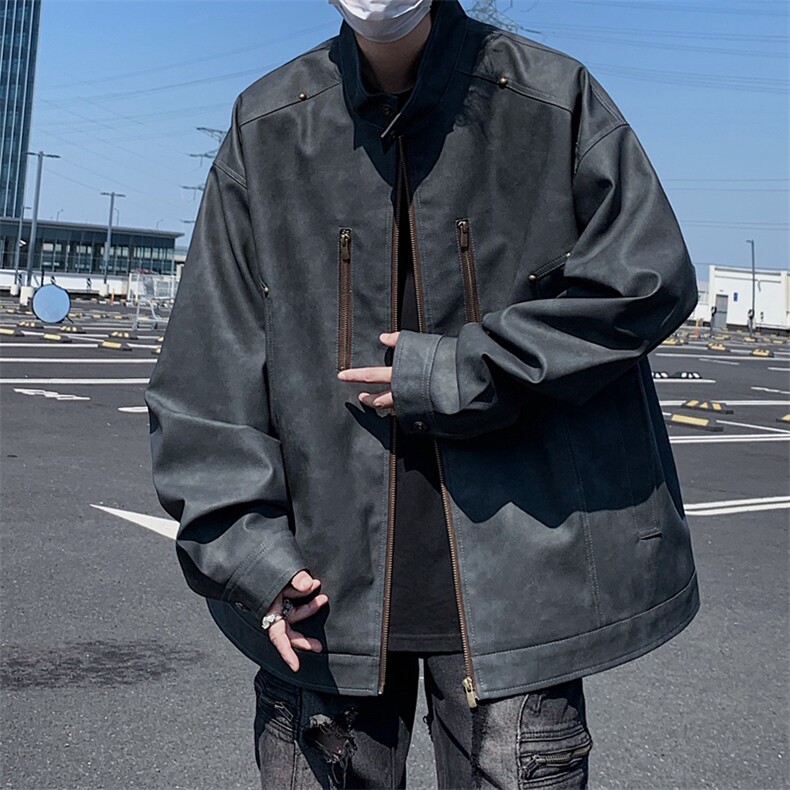 港风高街痞帅男装外套美式短款潮牌工装皮衣夹克DSA157B-J193-P95,男装夹克,电商A157B