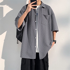 短袖衬衫男夏季新款港风宽松设计大码坠感衬衣CS1901-P38，男装衬衫，星座214-3