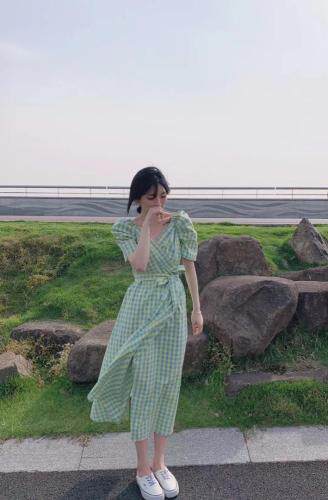 一片式格子连衣裙，女装连衣裙，H·SHE