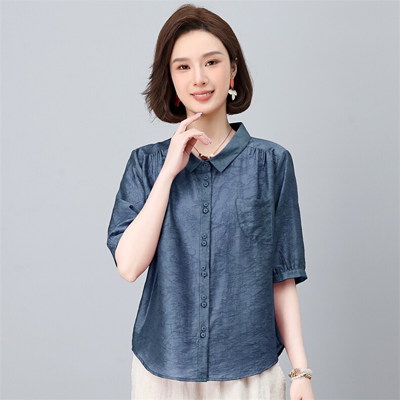2025夏季天丝简约气质宽松时尚休闲显瘦舒适上衣,女装衬衫,独衣靓