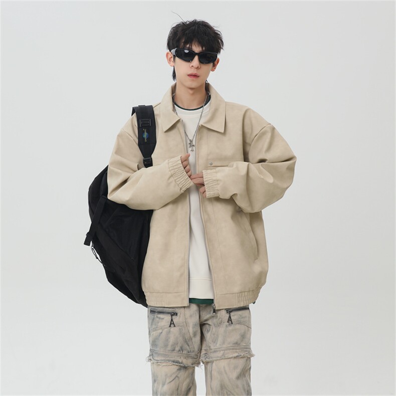 PU皮工装翻领夹克2025秋季痞帅潮流二开外套XZ301b-2-JK2591P75,男装夹克,星座301B-2（原A443-1）
