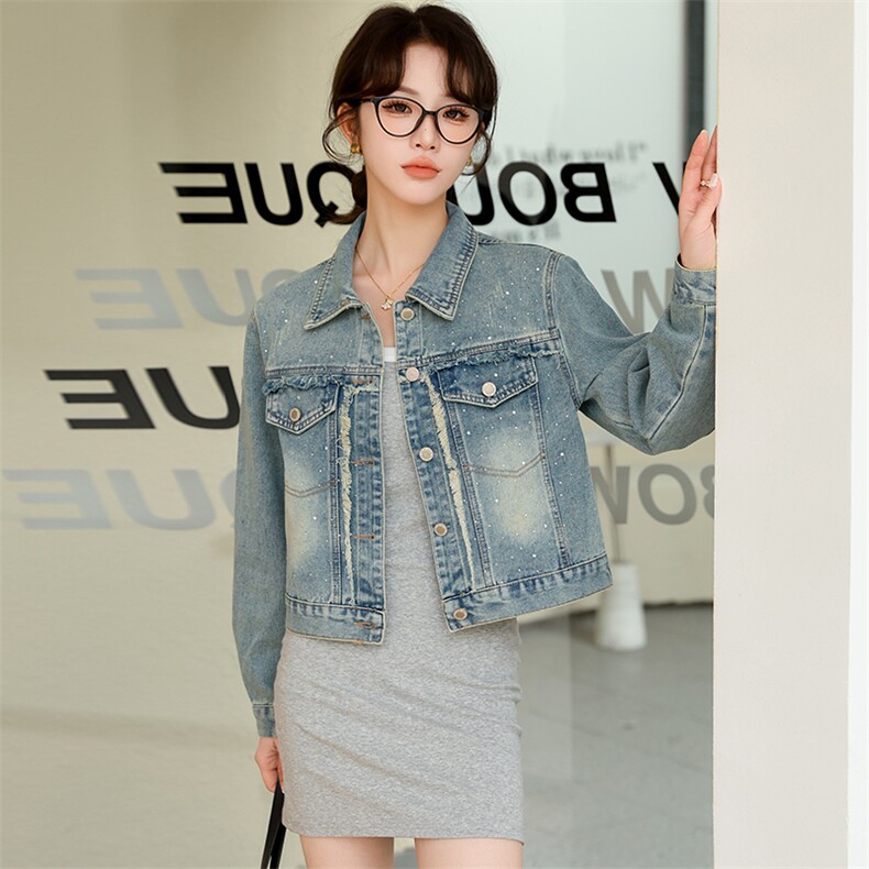 牛仔外套女2024春秋新款复古小个子牛仔短外套宽松百搭夹克上衣女，女装牛仔外套，江南女神