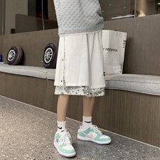 夏季五分裤假两件排扣腰果花短裤男嘻哈高街休闲裤子学生D874-P28，男装休闲裤，星座1008