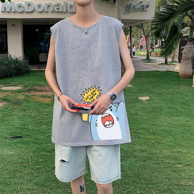 ！港风2023夏季无袖背心男加肥加大码宽松短袖T恤男BX274-P20,男装背心/马甲,电商B371