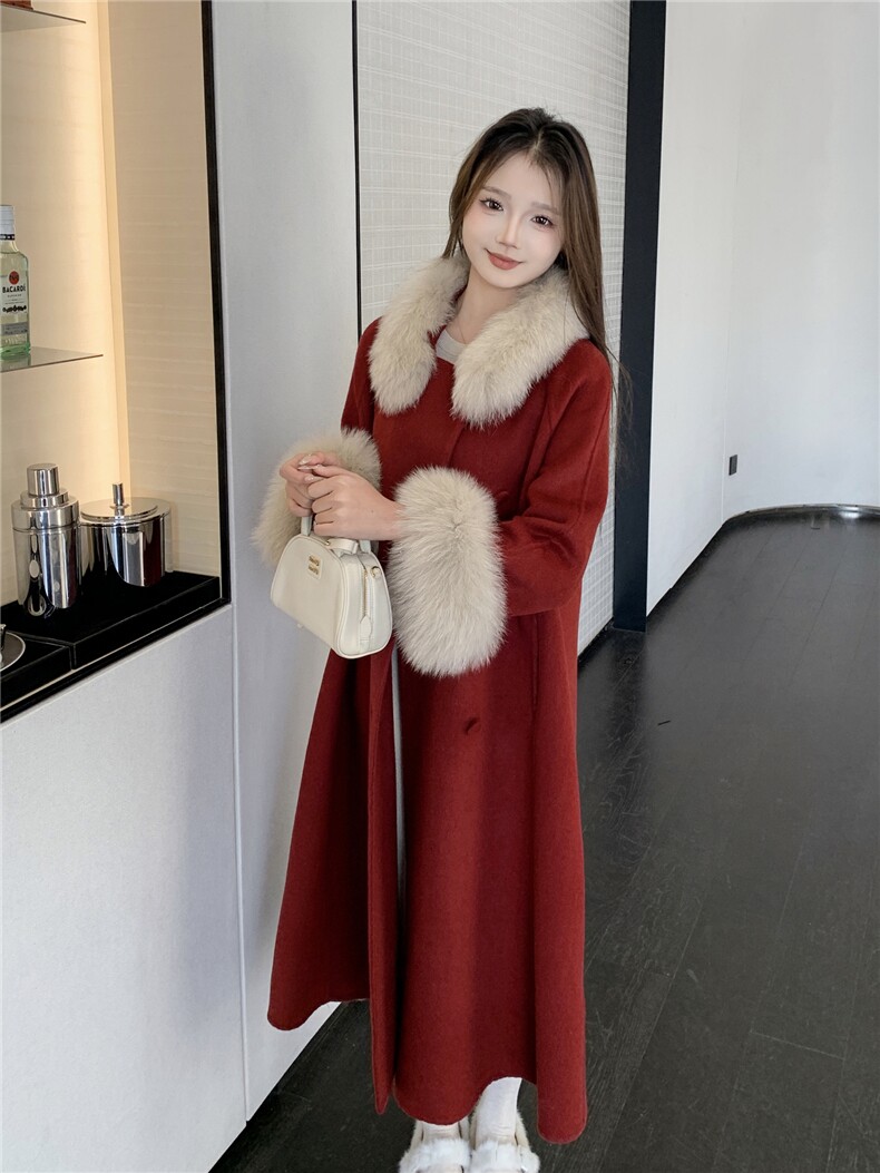 现货新款2177-P450-K669双面羊绒大衣圣诞红,女装双面呢大衣,韩然一族