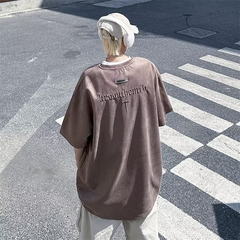 城市风貌ins五分袖新款T恤春夏季男休闲圆领麂皮绒短袖T恤ZT29P28,男装T恤,星座1116-2