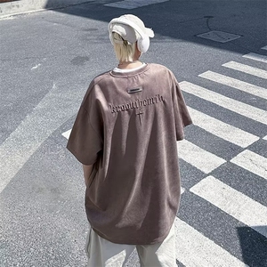 城市风貌ins五分袖新款T恤春夏季男休闲圆领麂皮绒短袖T恤ZT29P28图片