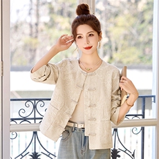 新中式国风短外套女2025春季新款小个子复古气质刺绣盘扣开衫上衣，女装短外套，关键词