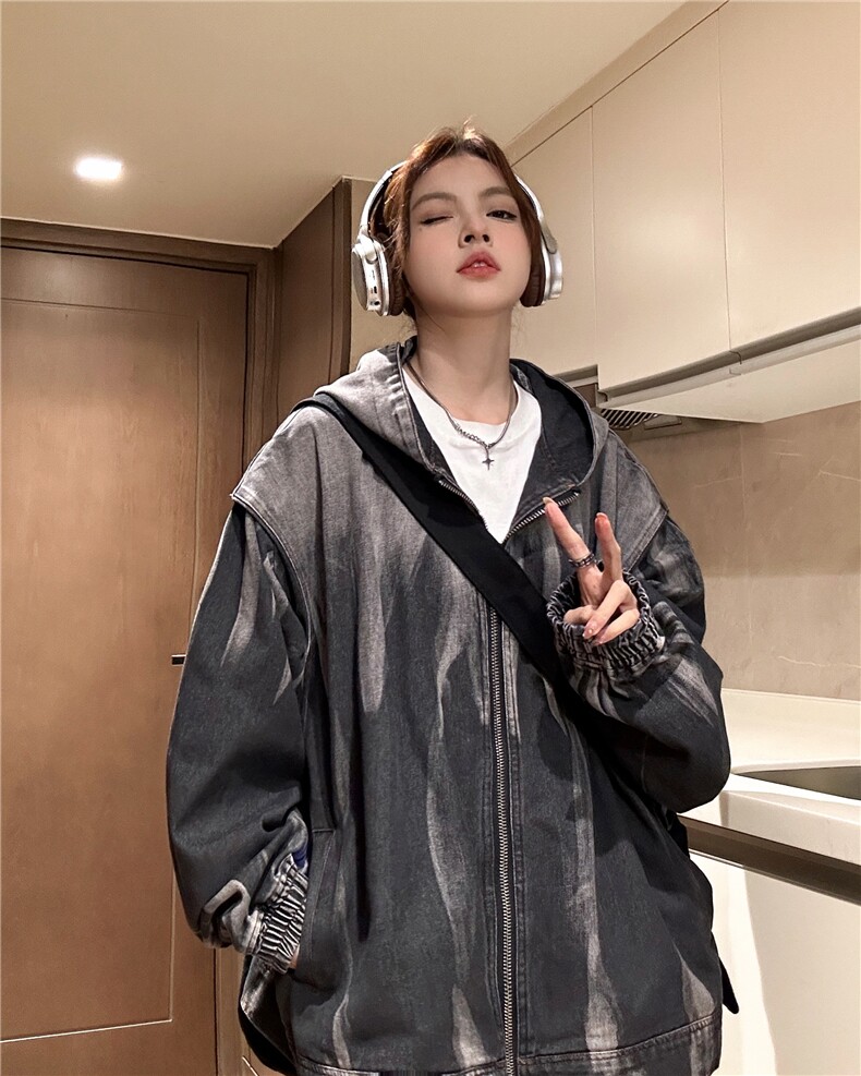 XZ809A/ZRNZ01/P115/控138美式牛仔水洗假俩件宽松休闲连帽上衣,男装夹克,星座809A(原222-1)