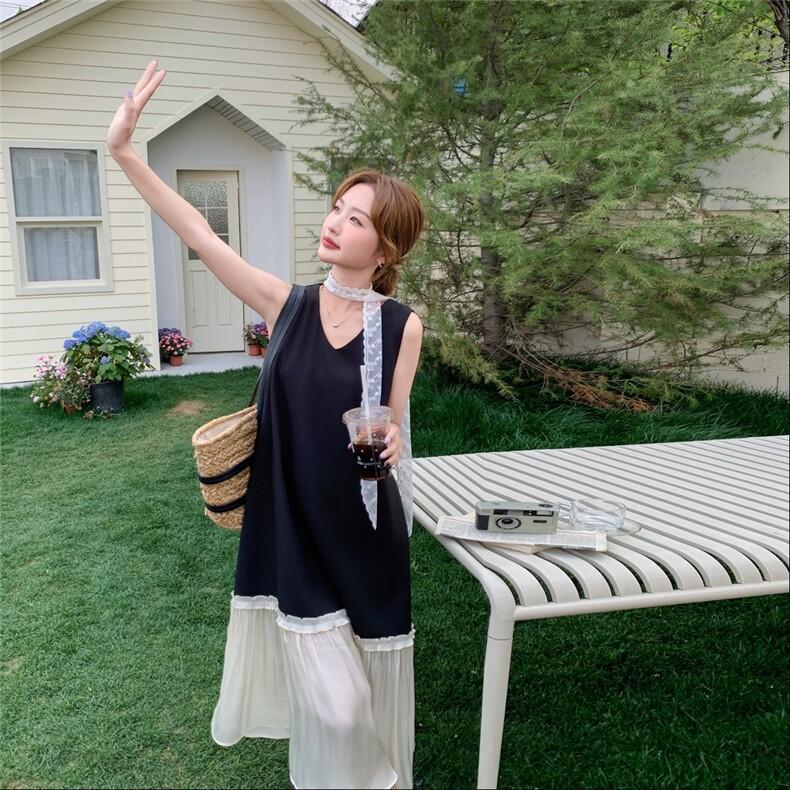 超火高级感穿搭西服配无袖连衣裙女夏慵懒松弛感背心长裙两件套装图片