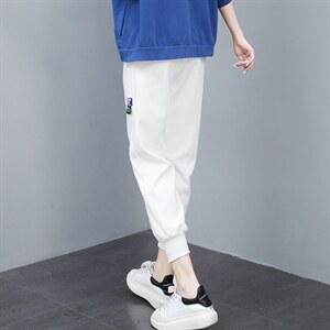 2021春季新款尚新抽绳贴标装饰针织休闲裤，女装休闲裤，叶笙衣