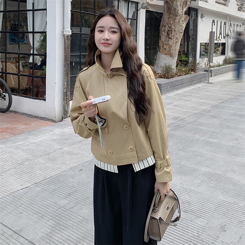 短款风衣外套女小个子春秋新款百搭撞色宽松上衣,女装风衣,鑫火火