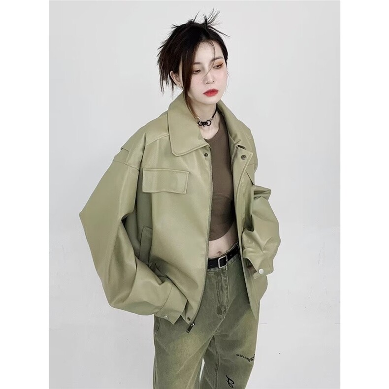 G128-P60美式复古黑色机车皮衣2025年新款春秋款pu皮夹克短款,男装夹克,电商B323A