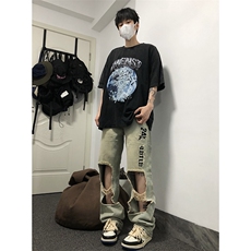 B221美式ins高街小众情侣款大破洞牛仔裤LK23078-P55控78，男装牛仔裤，电商B221