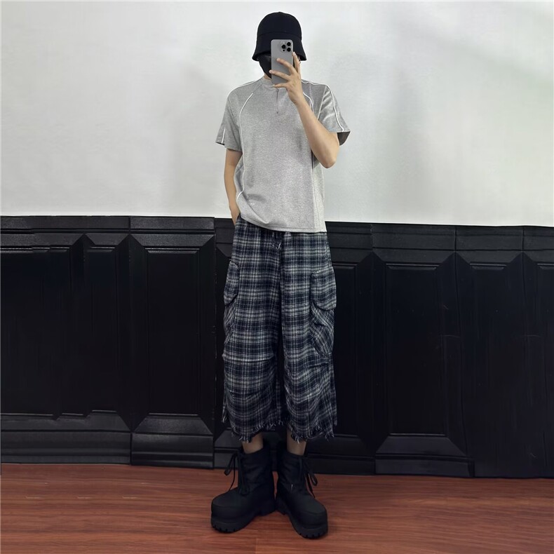 2025夏季新款男装潮牌时尚简约半拉链设计短袖T恤休闲痞帅上衣男,男装T恤,星座506A