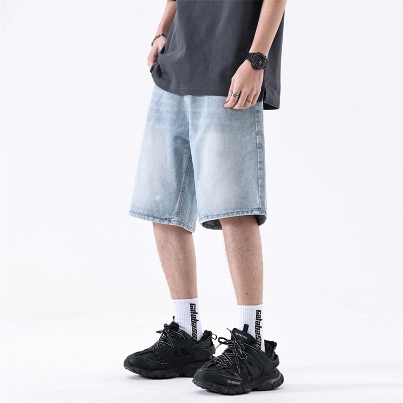 牛仔短裤男夏季新款潮流痞帅学宽松直筒休闲七分裤男潮302#-P47,男装牛仔裤,电商A178-1