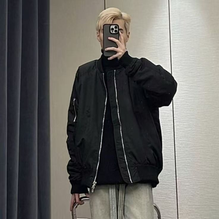春秋新款纯色立领工装棒球服外套男女复古高街飞行员运动夹克上衣,男装夹克,星座1210-1