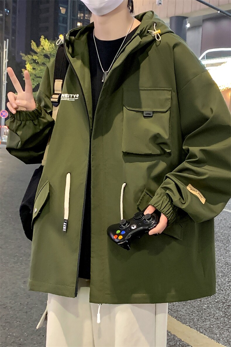2026春秋款连帽夹克男潮牌大码工装A436-D1201-小码P65-大码P70,男装夹克,电商A436