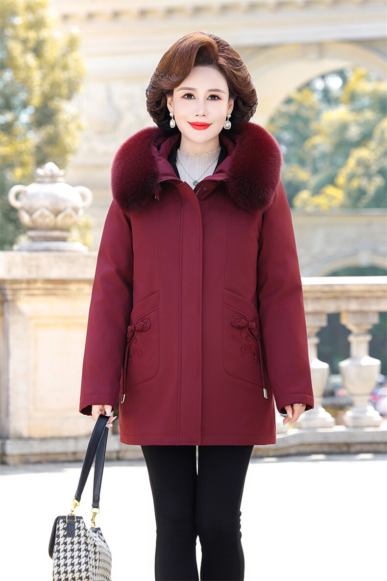 真狐狸毛领中老年羽绒服女活里活面可拆卸妈妈冬装加厚奶奶外套,男装羽绒服,电商B212（原钱塘6029）