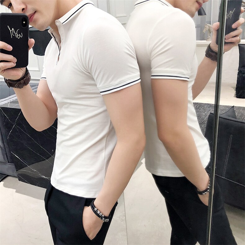 Polo衫棉2021年常规条纹潮青春流行短袖休闲修身型印花青少年,男装Polo衫,电商C301