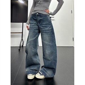 有货。竹节纹阔腿牛仔裤男女宽松直筒RK3419-P58，男装牛仔裤，星座412-3