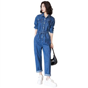 配披肩牛仔连体女2022年春季新款韩版时尚工装宽松收腰休闲连衣裤图片