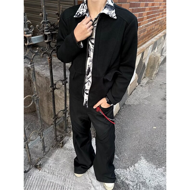 网图现货假两件双面穿华夫格水墨画外套男夹克REJ47-P98,男装夹克,星座1005-4