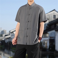 2026夏季新款风盘扣纯色休闲T恤宽松大码CS2603，男装T恤，电商A008