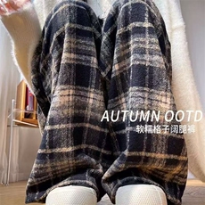 AK2458-P40加厚春季复古高腰休闲阔腿裤直筒裤女，女装休闲裤，星座617A-2