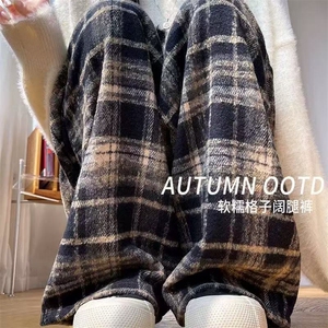 AK2458-P40 加厚春季复古高腰休闲阔腿裤直筒裤女图片