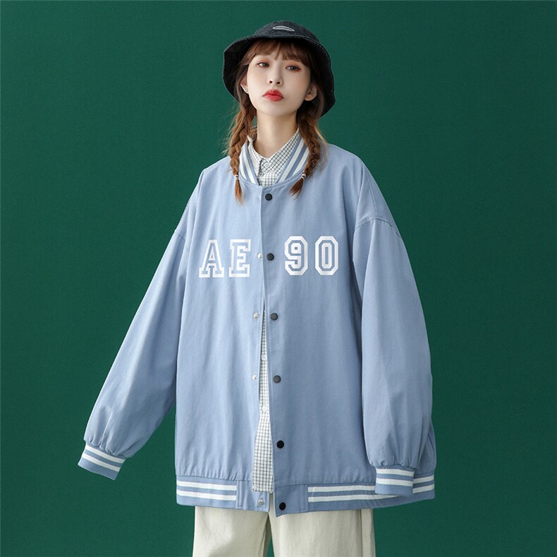 ！港风春季潮流百搭字母印花宽松情侣夹克外套 G213 P65控88图片