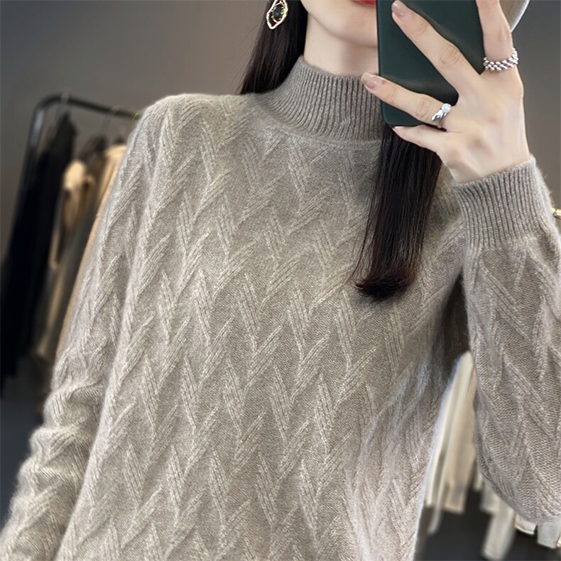 半高领毛衣女套头秋冬季2024年新款女装韩版宽松外穿加厚,针织衫/毛衣,皓宇羊绒