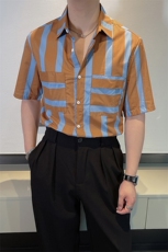 夏季男士条纹短袖衬衫时尚痞帅高级感发型师半袖衬衣潮02778-P35，男装衬衫，电商B267