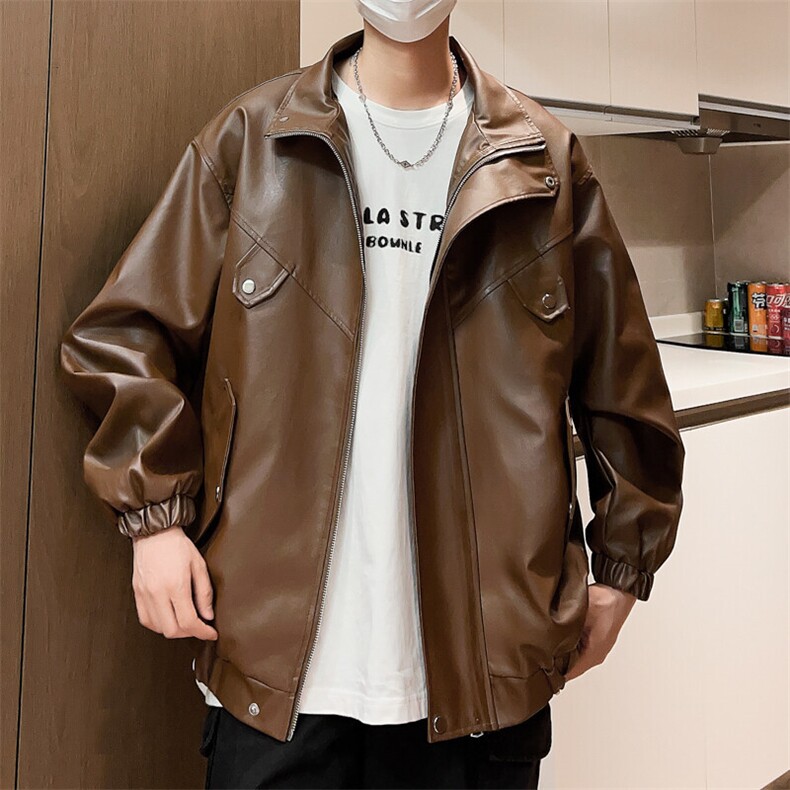 潮流新款皮衣立领皮夹克春及男士机车情侣款外套A266-PY008-P75,男装夹克,电商A266