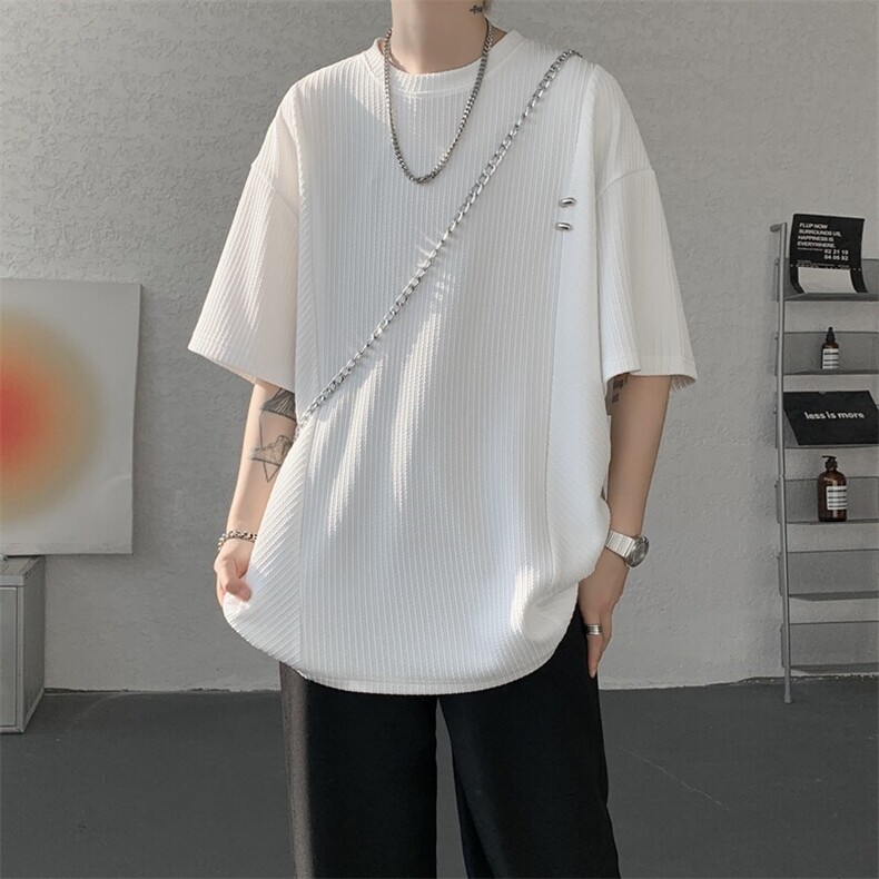 超大码金属标手工设计肌理感短袖T恤8XL-M垂感冰丝半袖DX1220/P38,男装T恤,电商B238