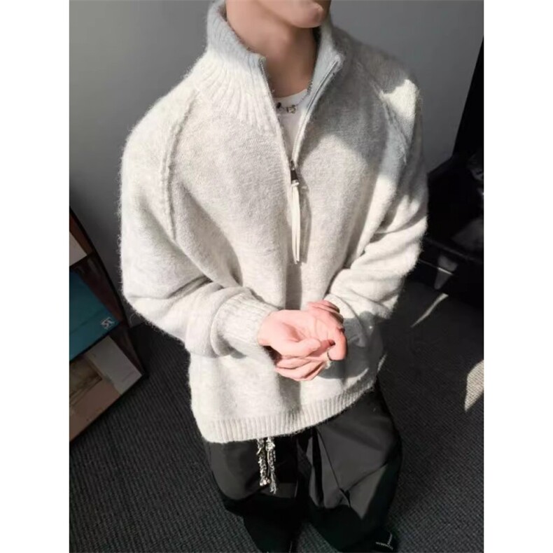 JY292-P59复古老钱风松弛感半拉链毛衣圈圈纱立领针织毛衫网图,男装针织衫/毛衣,星座1501-3
