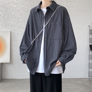 8XL-M灯芯绒衬衫特大码复古秋冬翻领长袖上衣纯色外套CS9001/P58图片