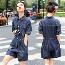 2022韩版新品时尚牛仔连体裤连体短裤，女装连体裤，钱塘布衣