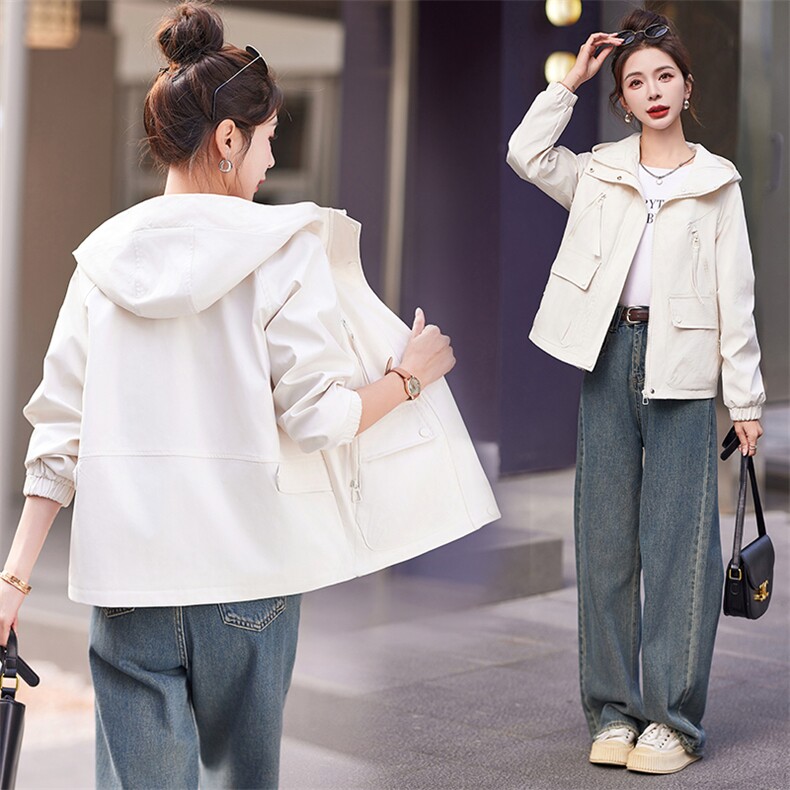小个子牛油果绿外套女短款2025开春新款韩版宽松连帽休闲春秋风衣,女装短外套,悦祺