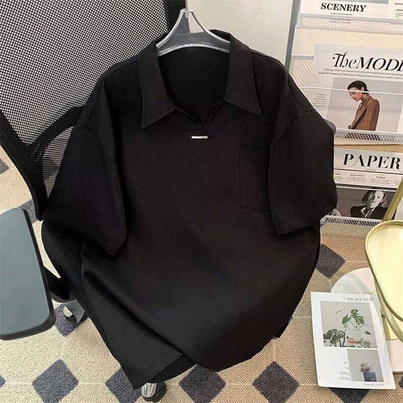 轻熟风v领假两件设计短袖polo衫男夏季韩版高级感衬衫式半袖上衣,男装衬衫,星座601-1