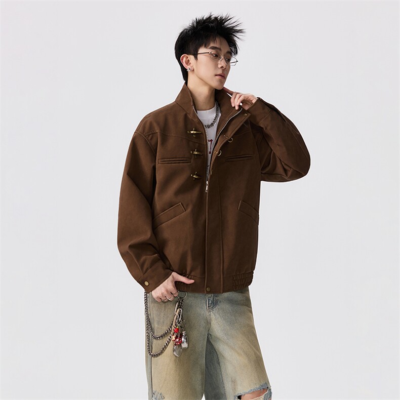 （现货）春季牛皮绒飞机扣复古防风立领夹克皮衣外套P100控199,男装夹克,星座216-1