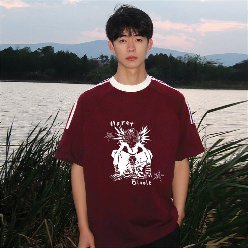 夏季美式高街重磅纯棉三条杠织带撞色男女短袖T恤ZD511-特P30,男装T恤,电商A486