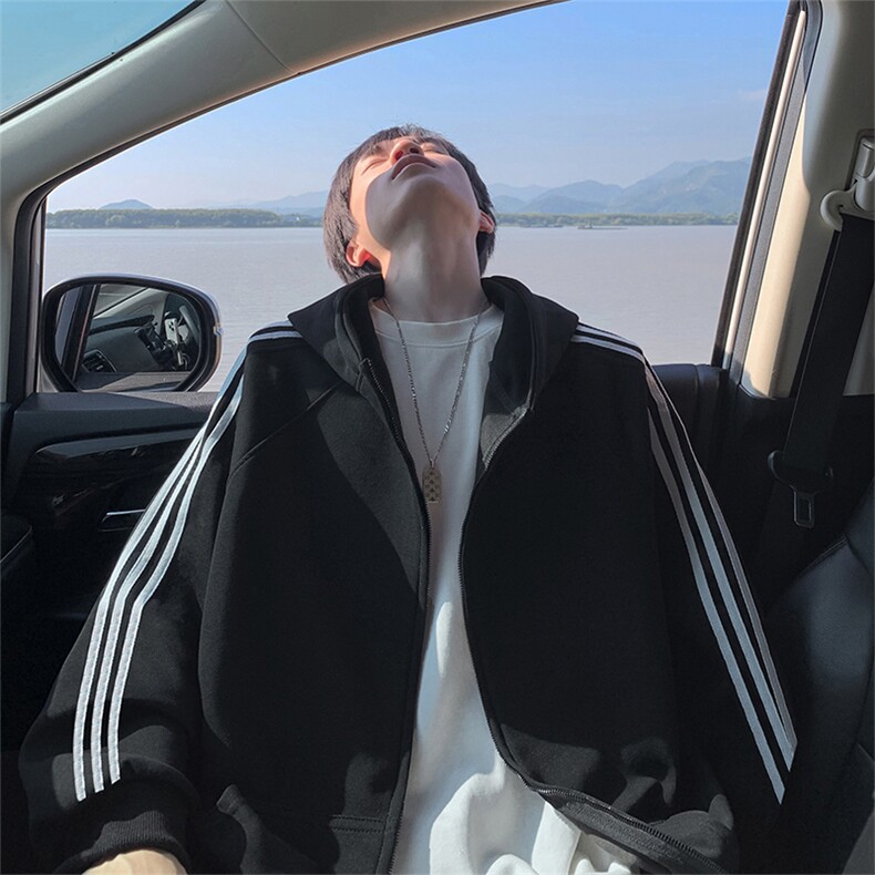 抖音得物重磅全棉二开支持退换360克三条杠连帽卫衣开衫外套CM30,女装短外套,电商A486