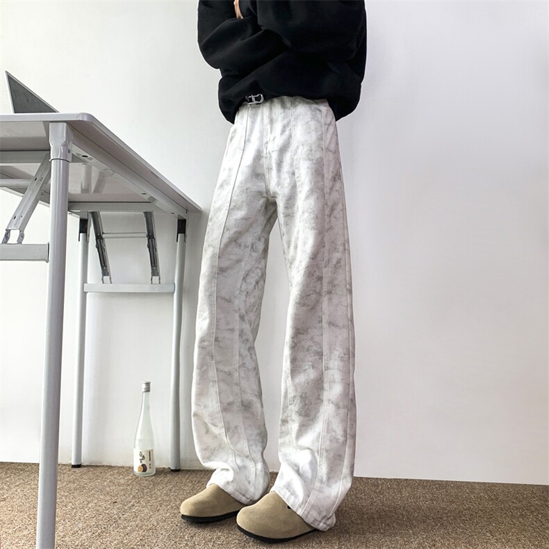 美式复古脏脏牛仔裤男宽松直筒休闲裤高街vibe微喇裤子NZ611-P50图片