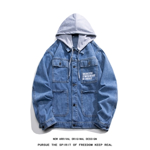 JK3001-p85  M-5X白底ins牛仔夹克绣花破洞大码男日系CITYBOY图片